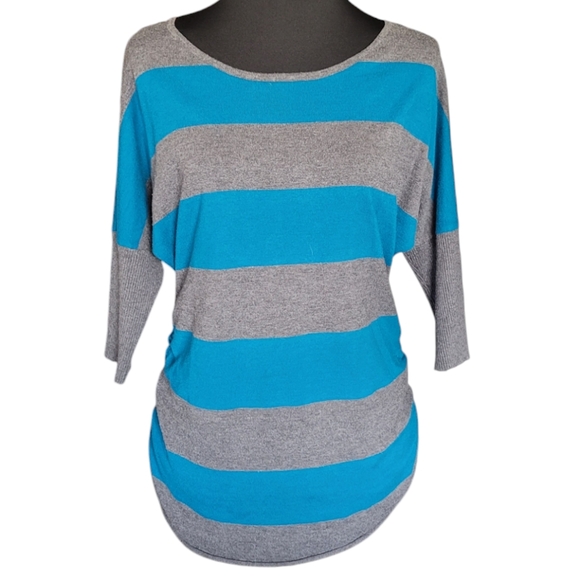 Dots blue and grey striped dolman style sweater Size L - Picture 1 of 7